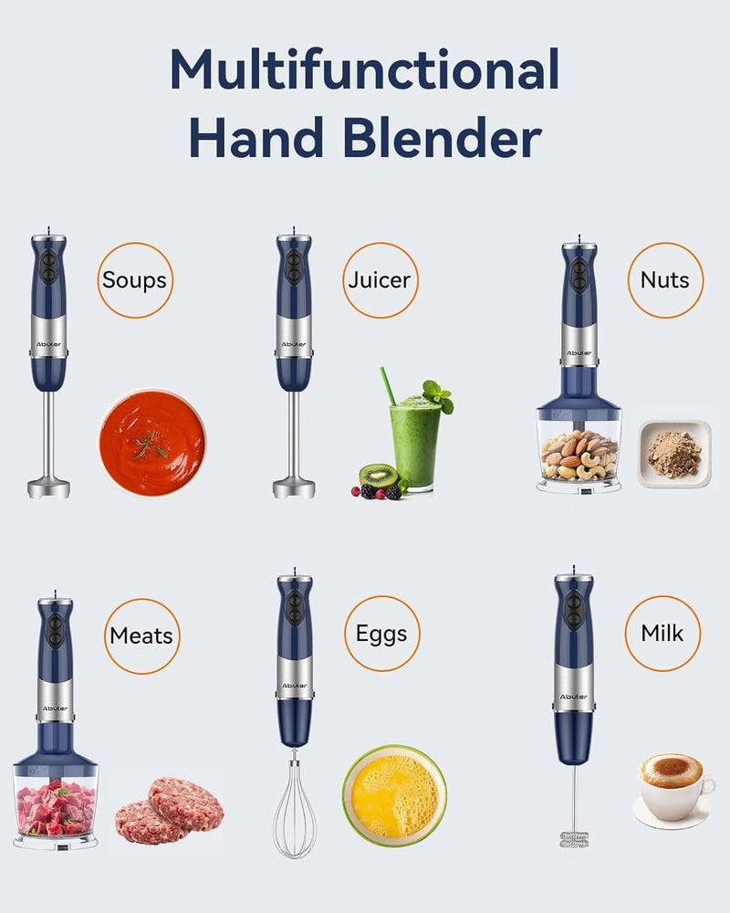 Abuler Immersion Blender Handheld 1000W 5 in 1 Corded Stick Hand Blender Kitchen with 12 Speed, BPA-Free, Mixing Beaker, Chopper, Whisk, Milk Frother, Perfect Emulsifier for Soup, Baby Food, Sauce, Puree - Image 5